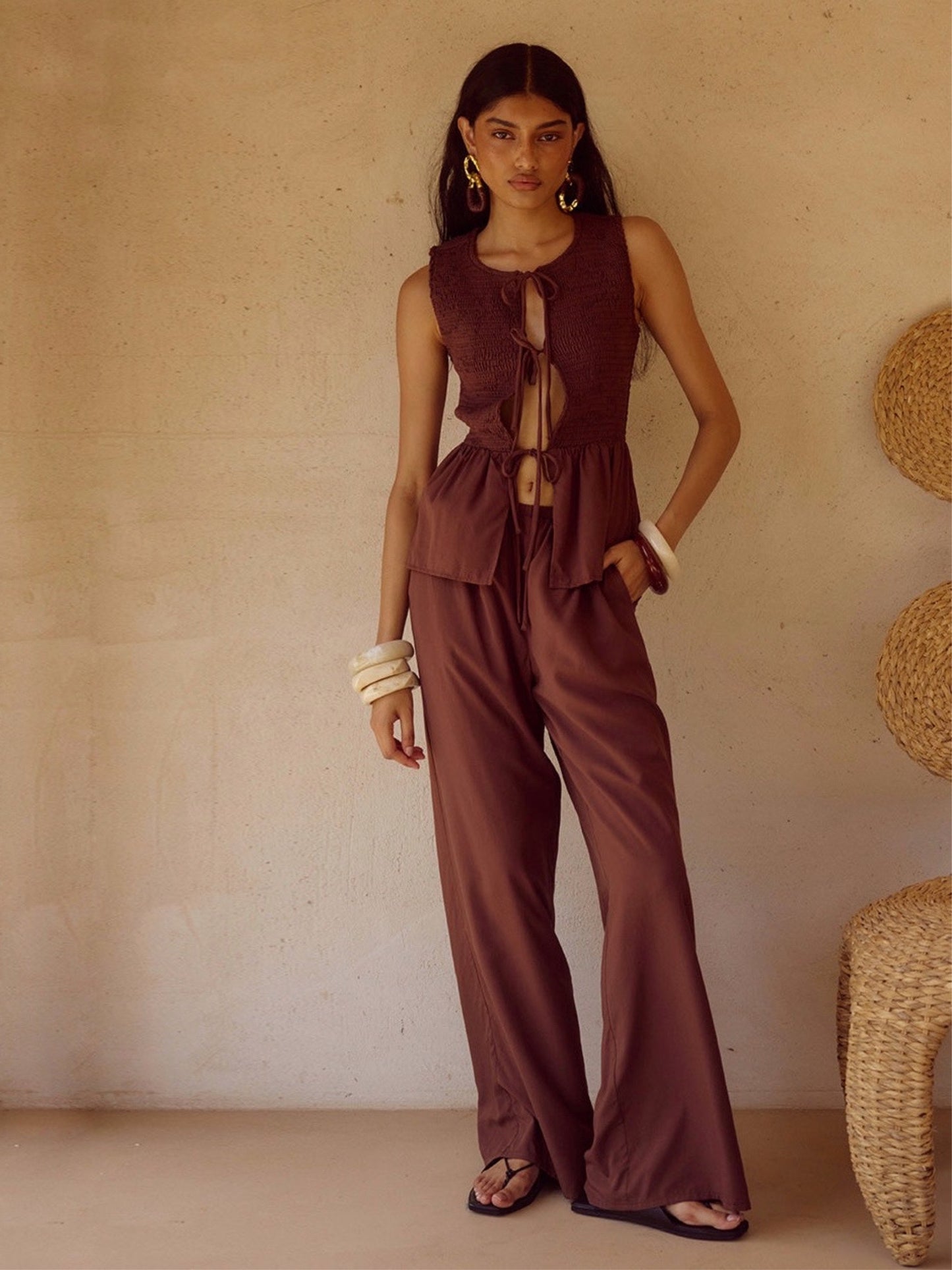 FLEUR PALAZZO PANT - CHOCOLATE