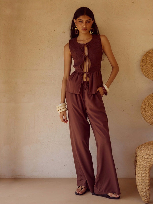 FLEUR PALAZZO PANT - CHOCOLATE